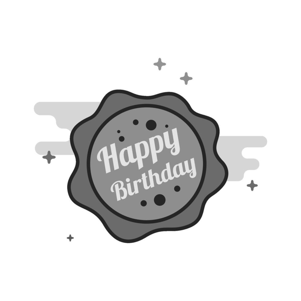 Birthday cake text icon in flat outlined grayscale style illustration vector