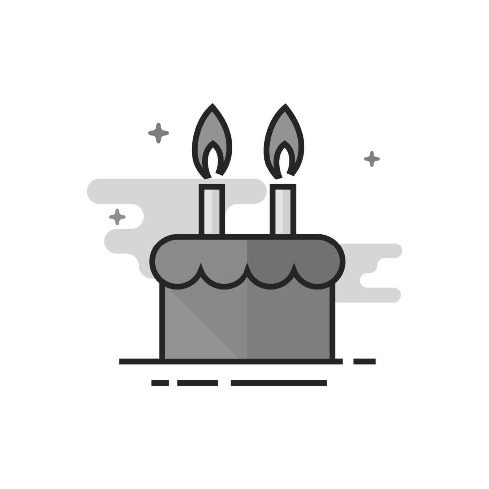 Birthday cake icon in flat outlined grayscale style illustration vector