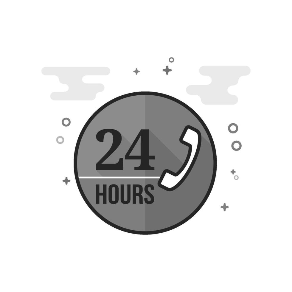 24 hours service icon in flat outlined grayscale style illustration vector