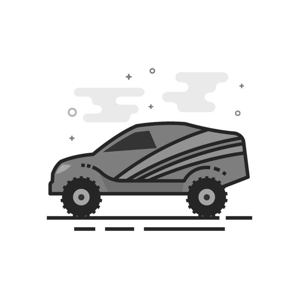 Rally car icon in flat outlined grayscale illustration vector