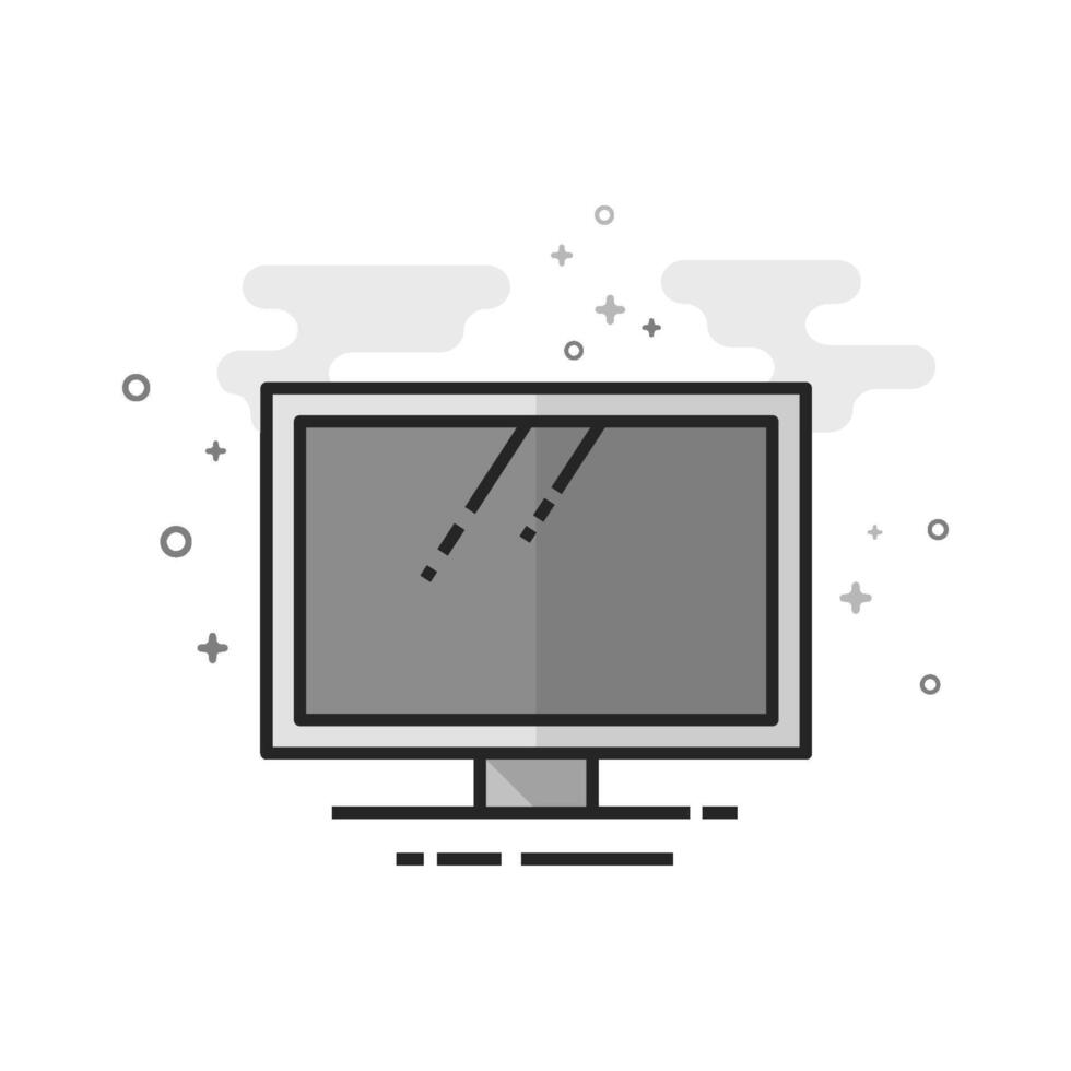 Desktop computer icon in flat grayscale style illustration vector