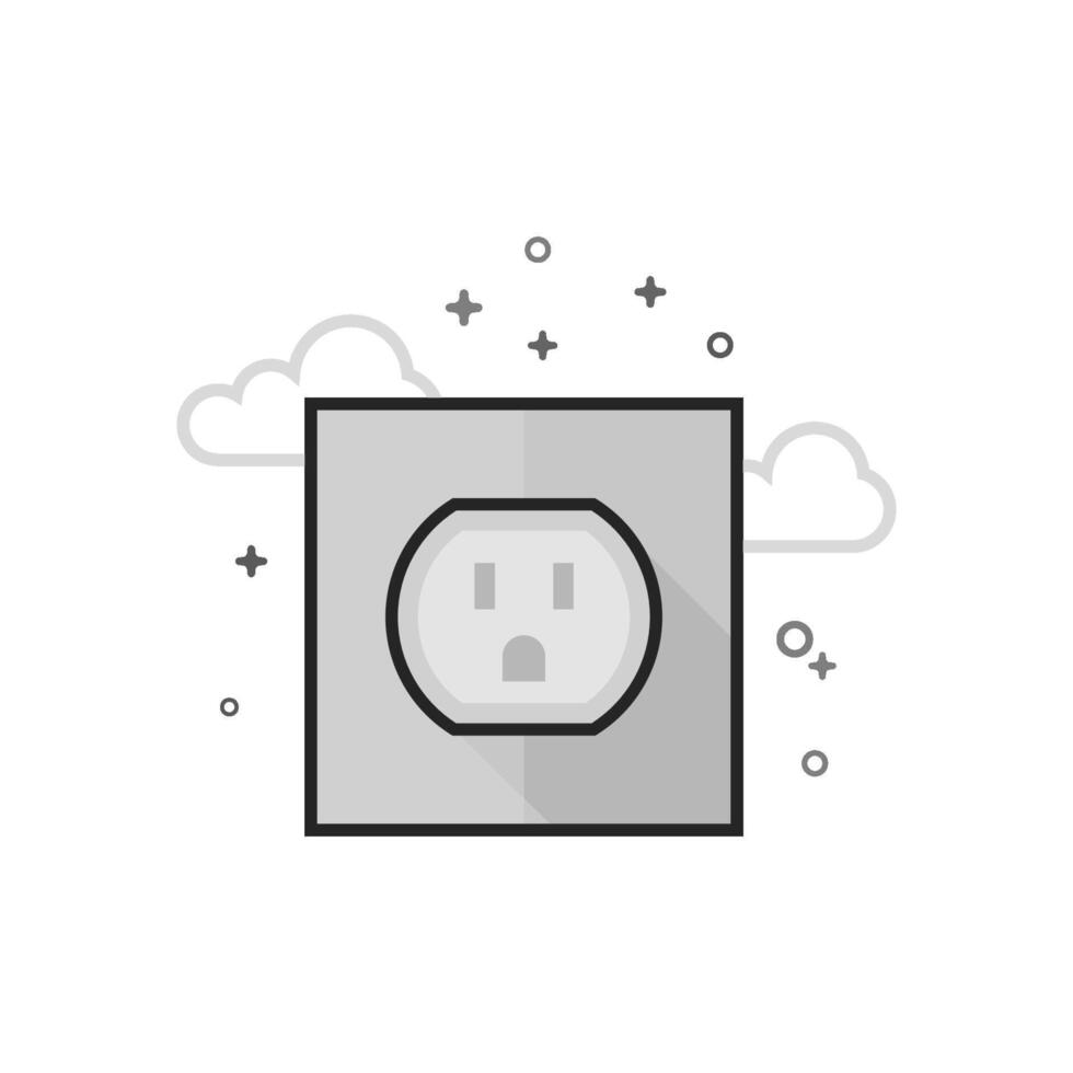 Electrical outlet icon in flat outlined grayscale style illustration vector