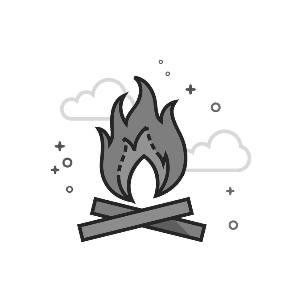 Camp fire icon in flat outlined grayscale style illustration vector