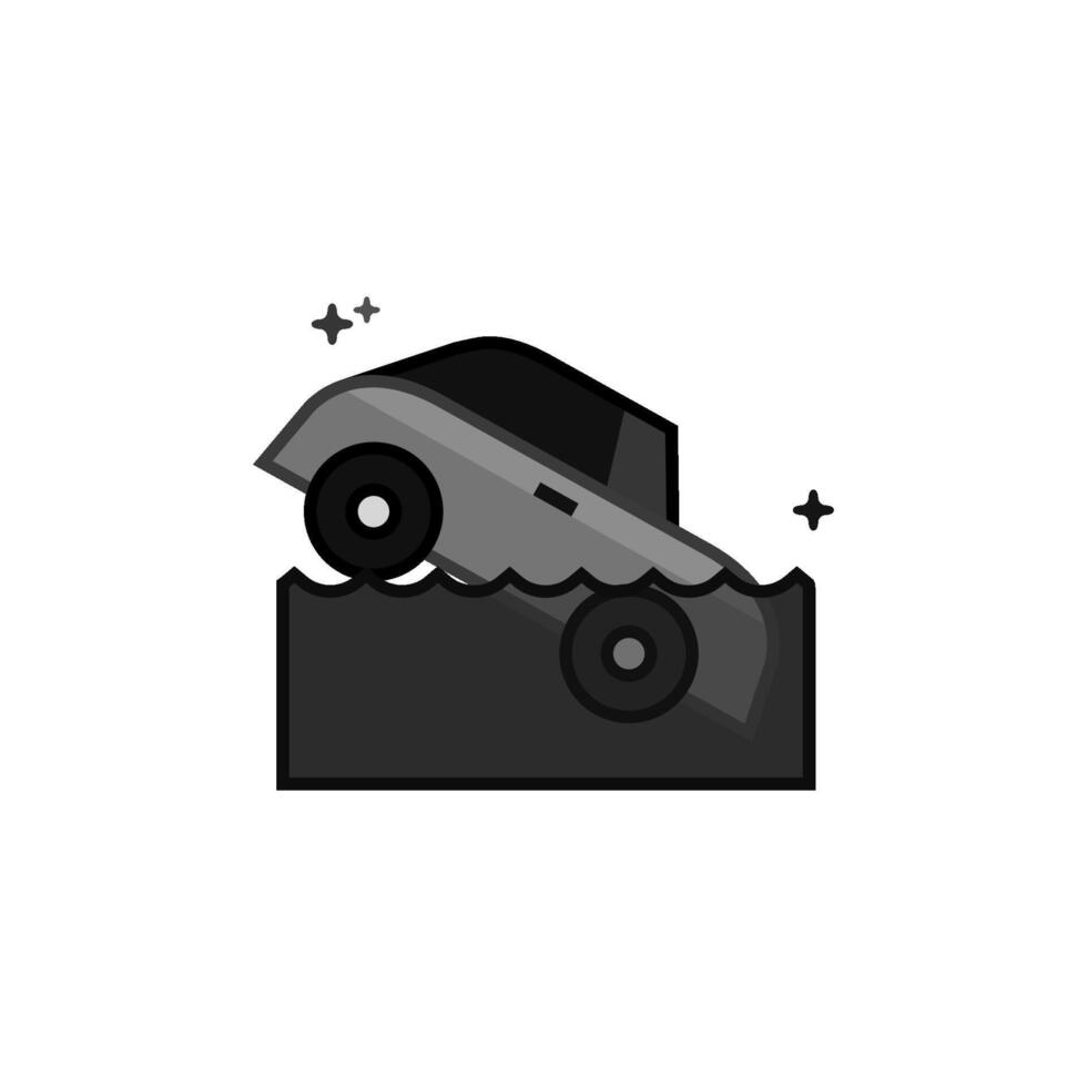 Drowned car icon in flat outlined grayscale style illustration vector