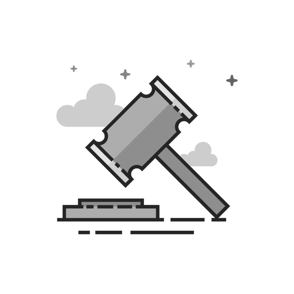 Wood hammer icon in flat outlined grayscale style illustration vector