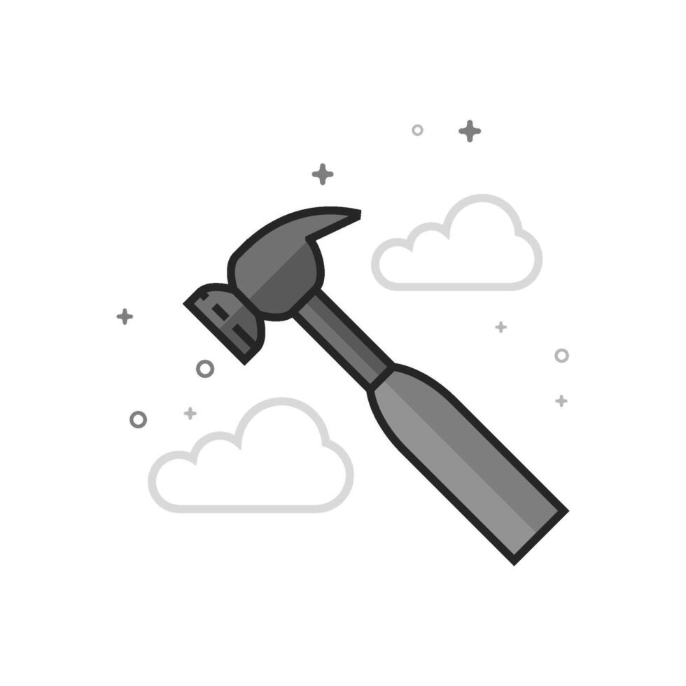 Hammer icon in flat outlined grayscale style illustration vector