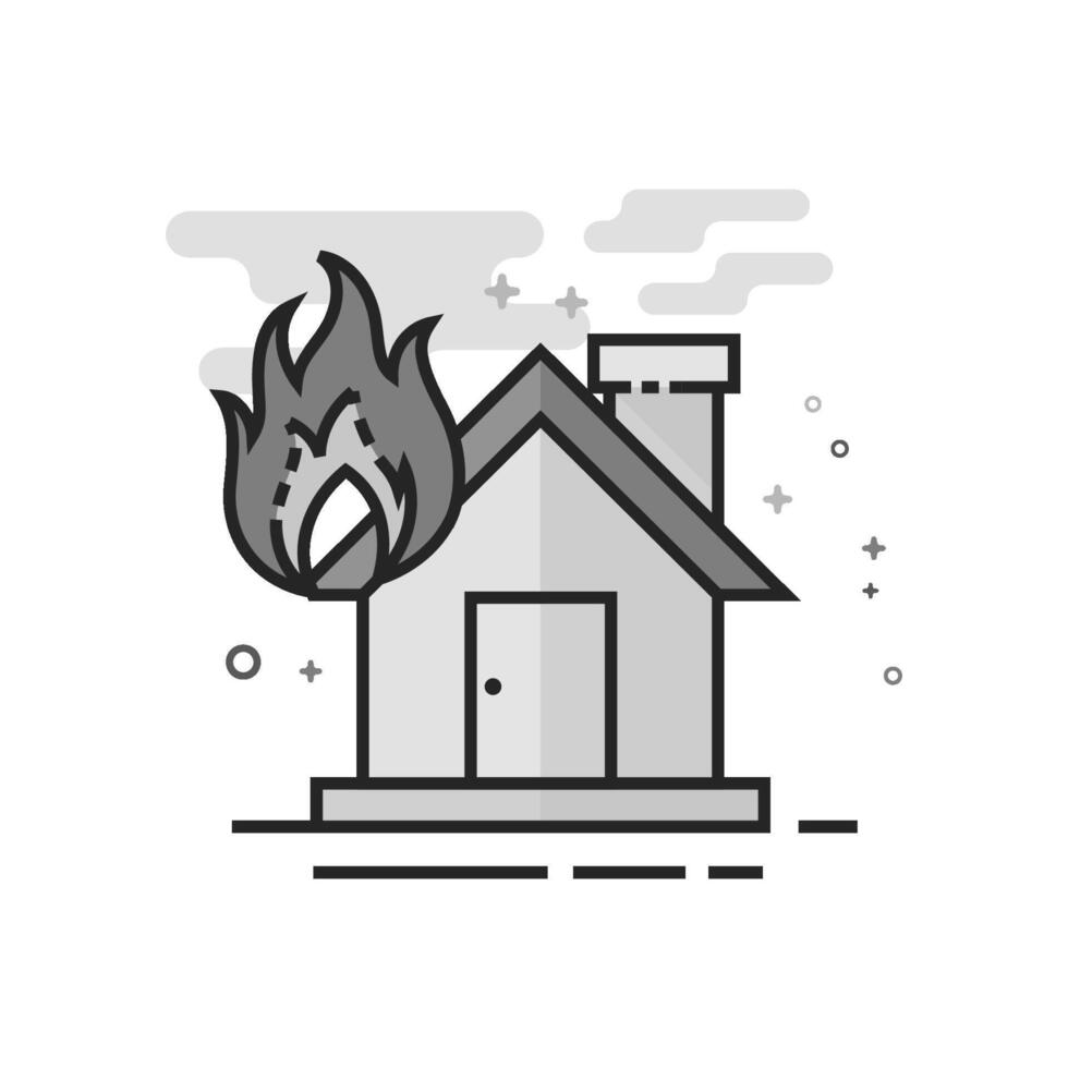 House fire icon in flat outlined grayscale style illustration vector