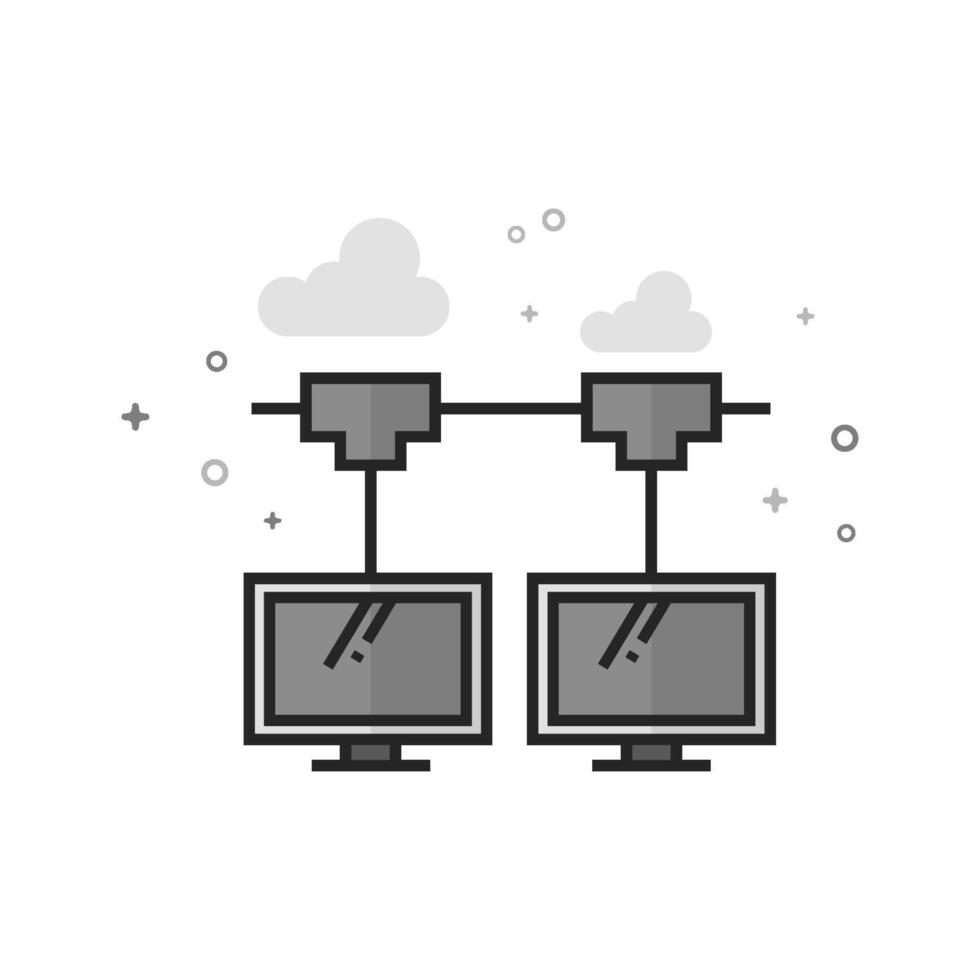 Computer network icon in flat outlined grayscale style illustration vector
