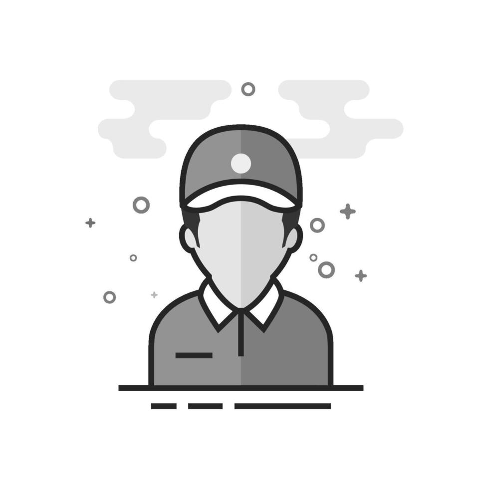 Delivery man icon in flat outlined grayscale style illustration vector