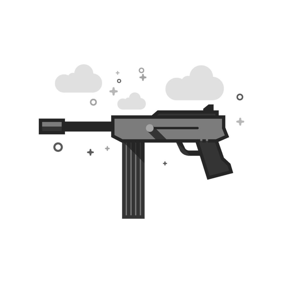 Vintage firearm icon in flat outlined grayscale style illustration vector