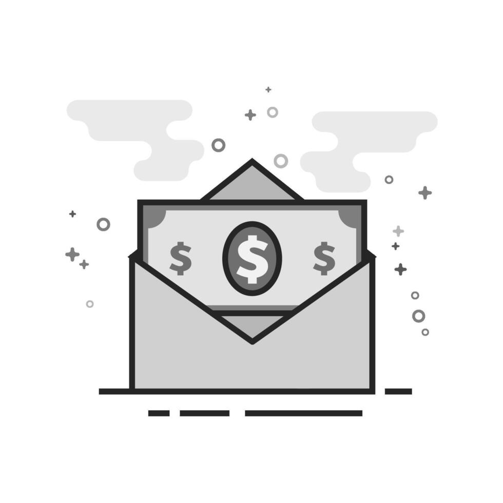 Money envelope icon in flat outlined grayscale style illustration vector