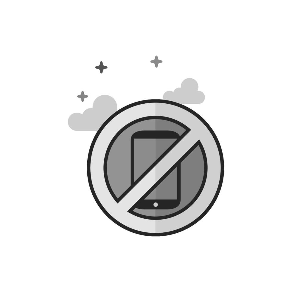 Phone restriction area icon in flat outlined grayscale style illustration vector