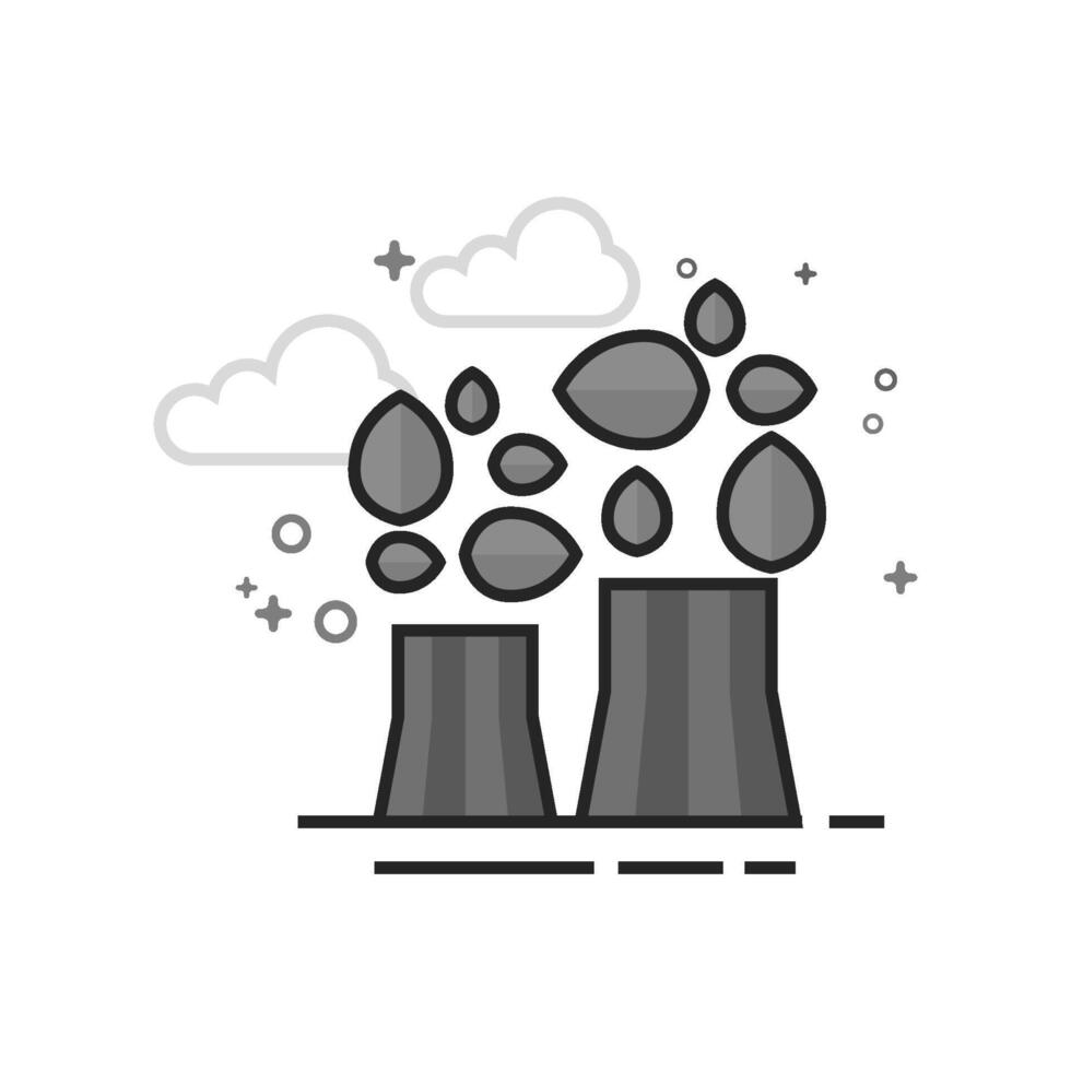Nuclear plant with leaves icon in flat outlined grayscale style illustration vector
