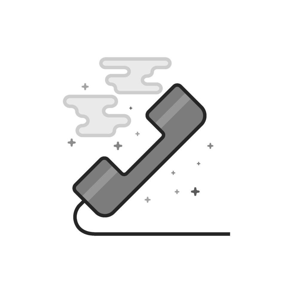 Landline telephone icon in flat outlined grayscale style illustration vector