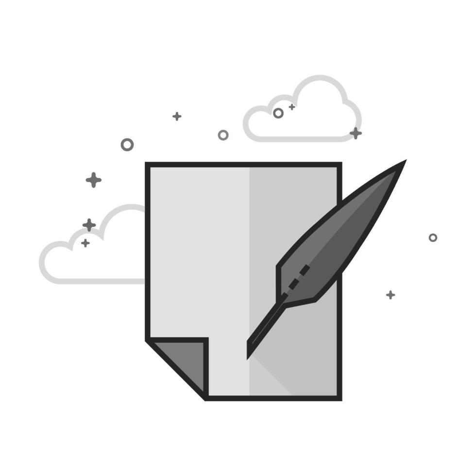Letter quill pen icon in flat outlined grayscale style vector