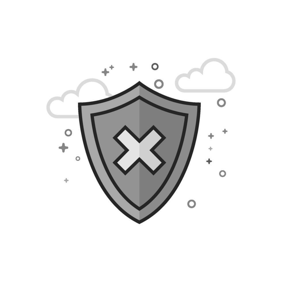 Shield icon in flat outlined grayscale style illustration vector