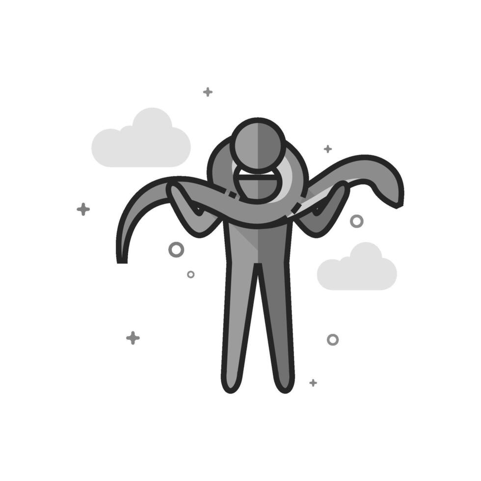 Man holding snake icon in flat outlined grayscale style illustration vector