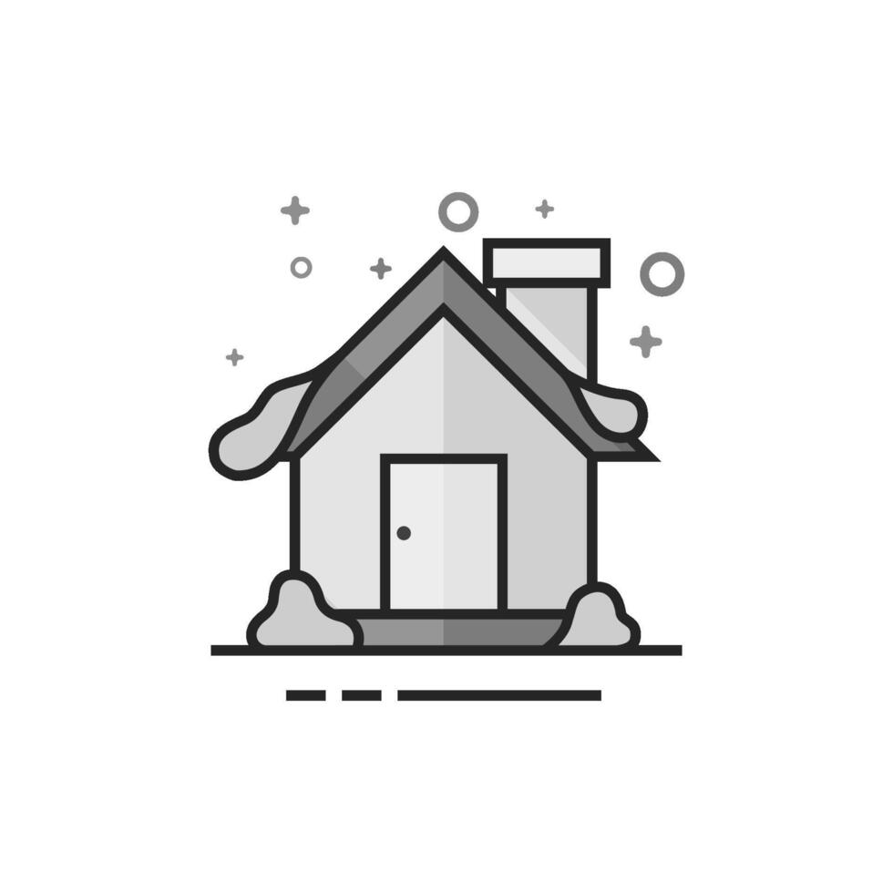 House with snow icon in flat outlined grayscale style vector