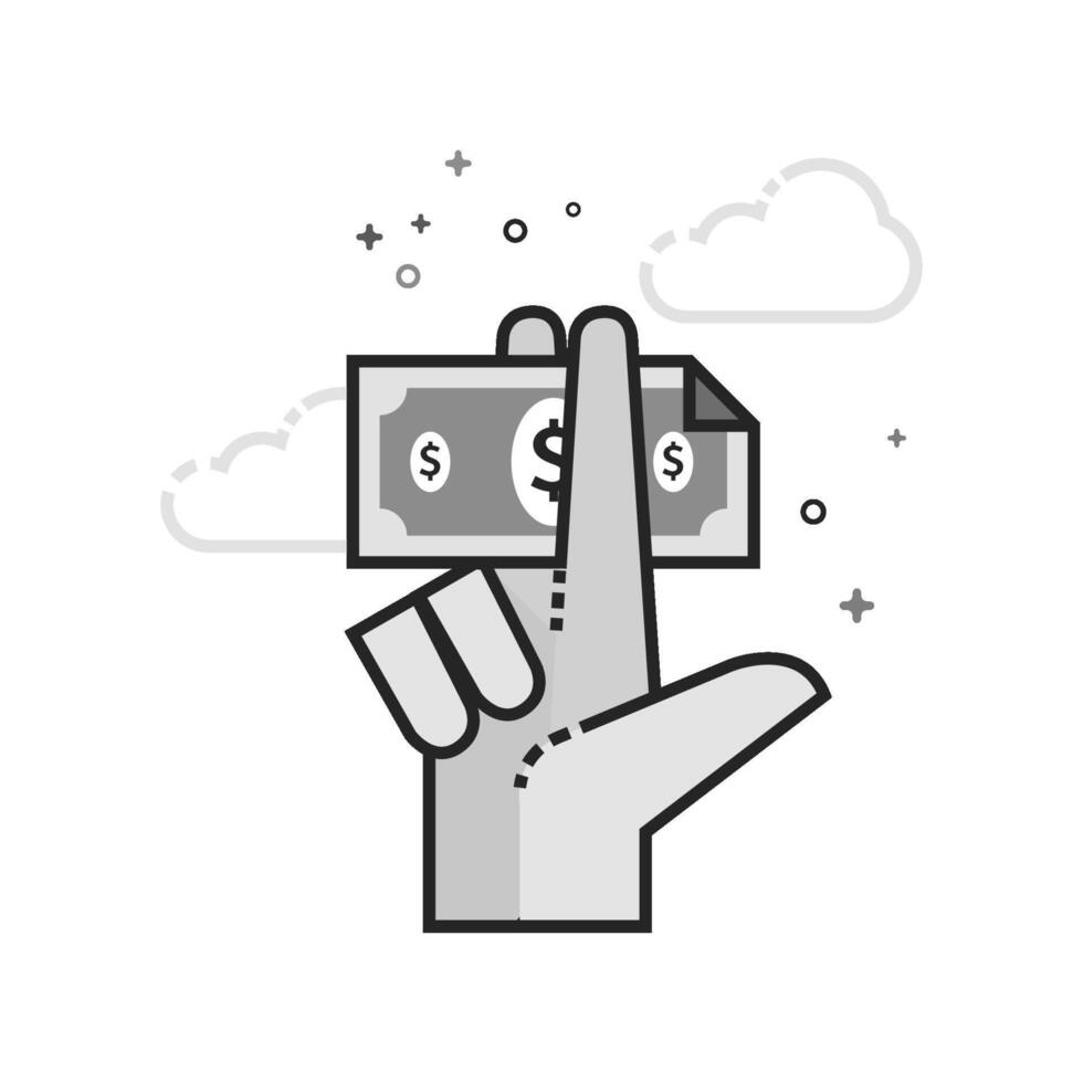 Hand holding money icon in flat outlined grayscale style illustration vector