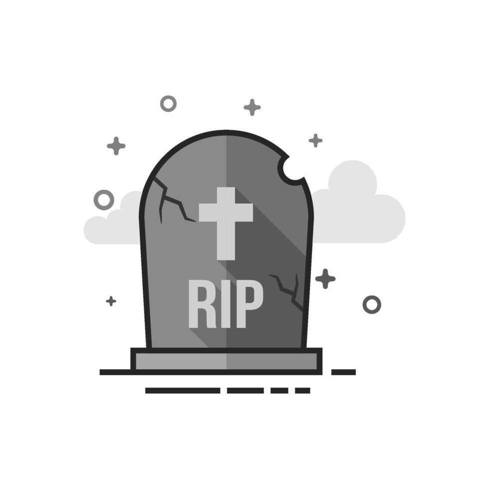 Tomb stone icon in flat outlined grayscale style illustration vector