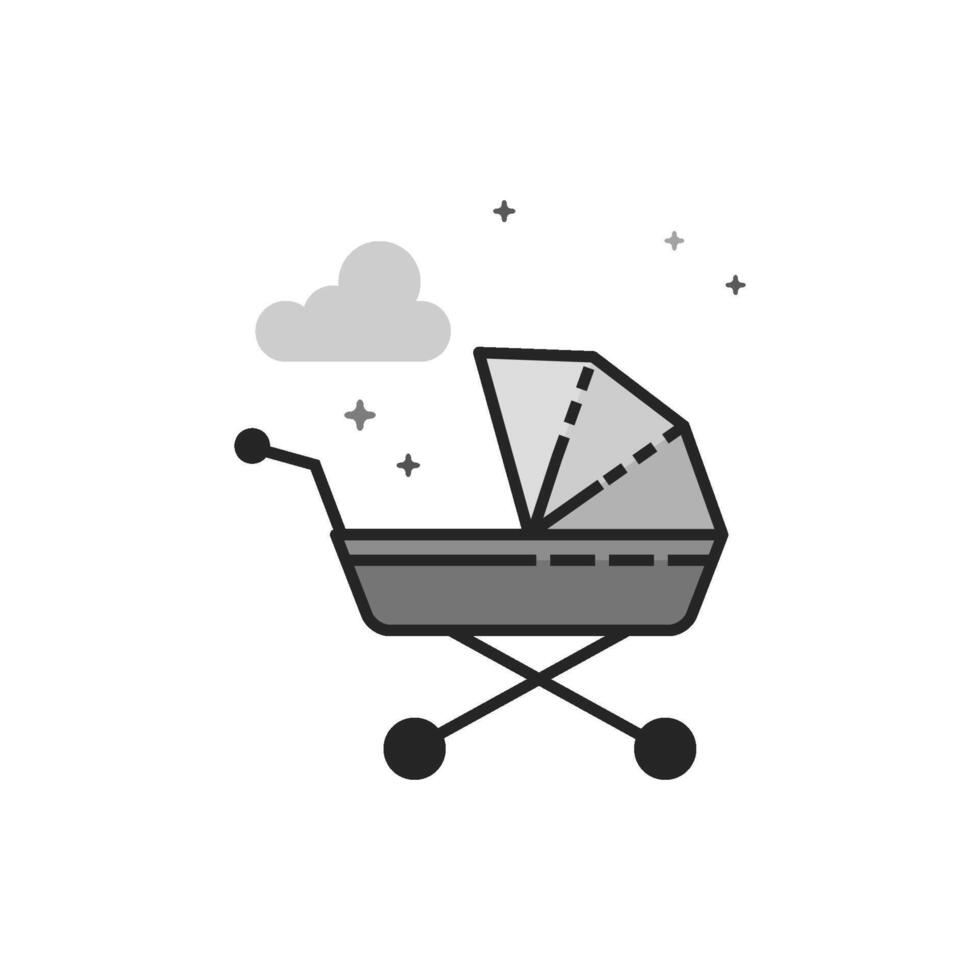 Baby stroller icon in flat outlined grayscale style illustration vector