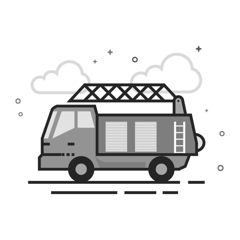 Fireman car truck icon in flat outlined grayscale style illustration vector