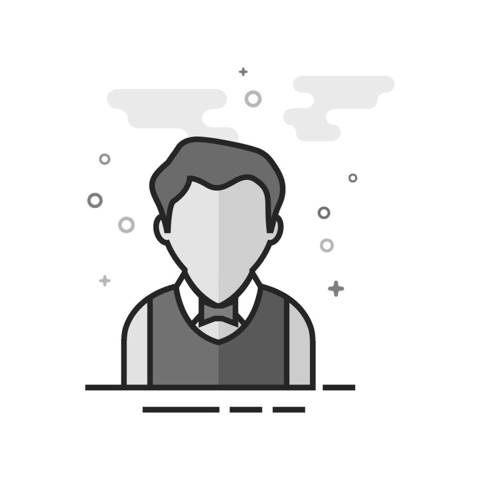Waiter avatar icon in flat outlined grayscale style illustration vector