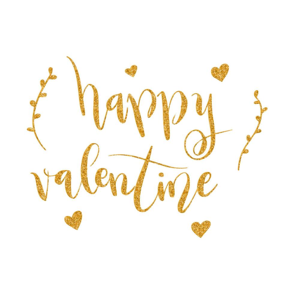 Lettering Happy Valentine words in gold glitter vector