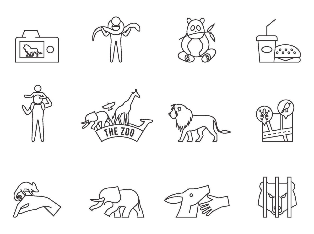 Zoo icons in thin outlines. Animal illustration. vector