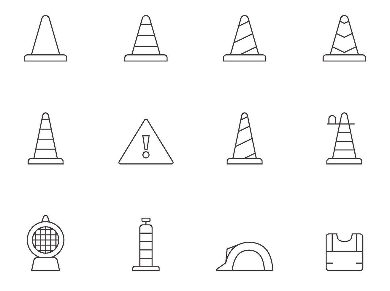 Traffic warning sign icon series in thin outlines. vector