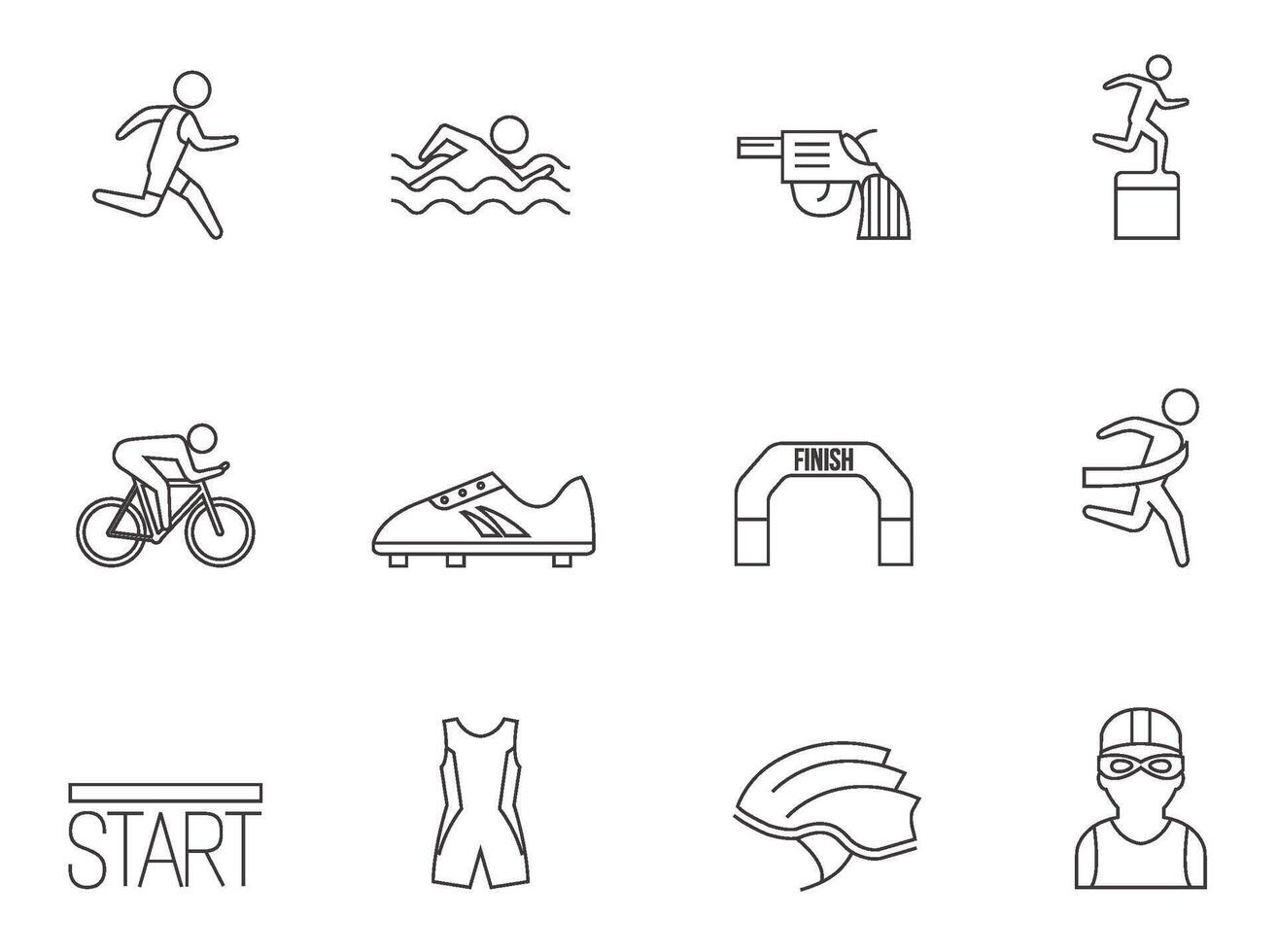 Triathlon icon series in thin outlines illustration vector