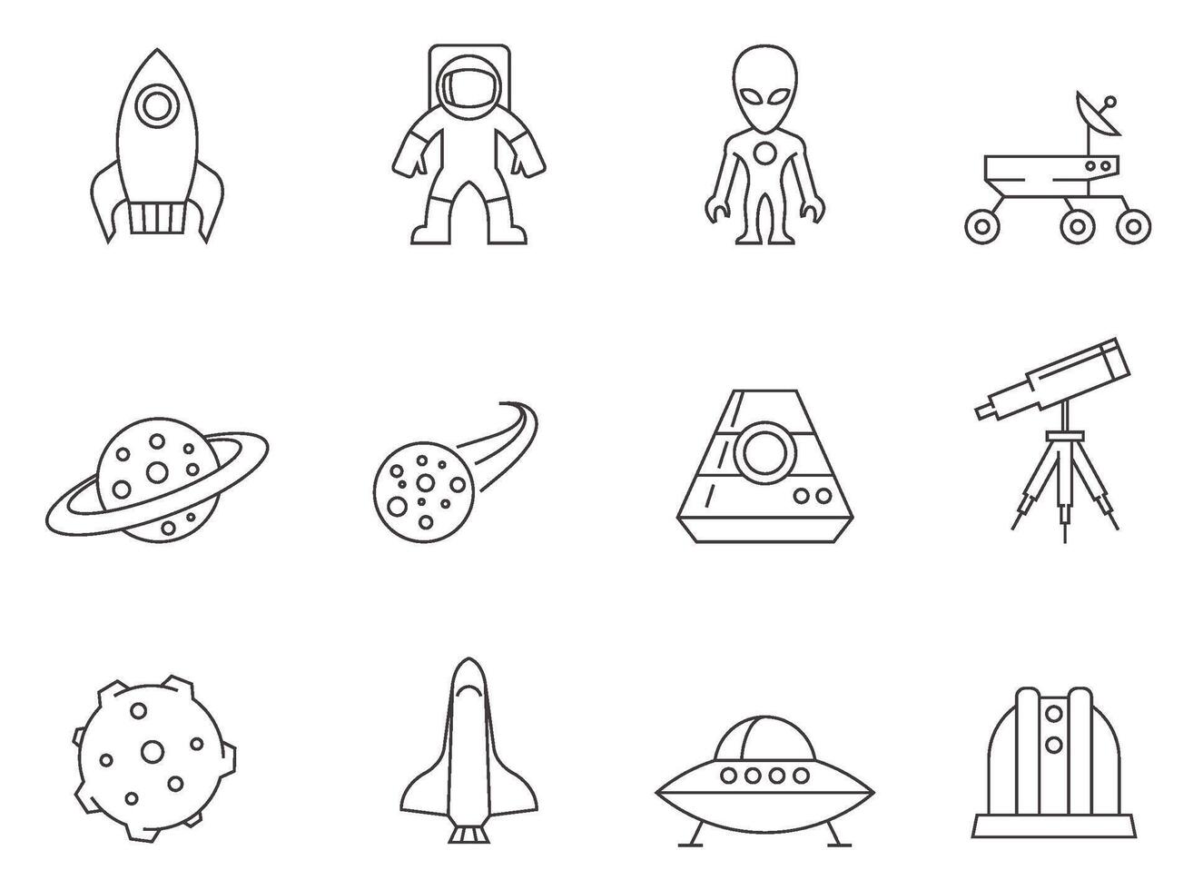 Space related outline icons vector
