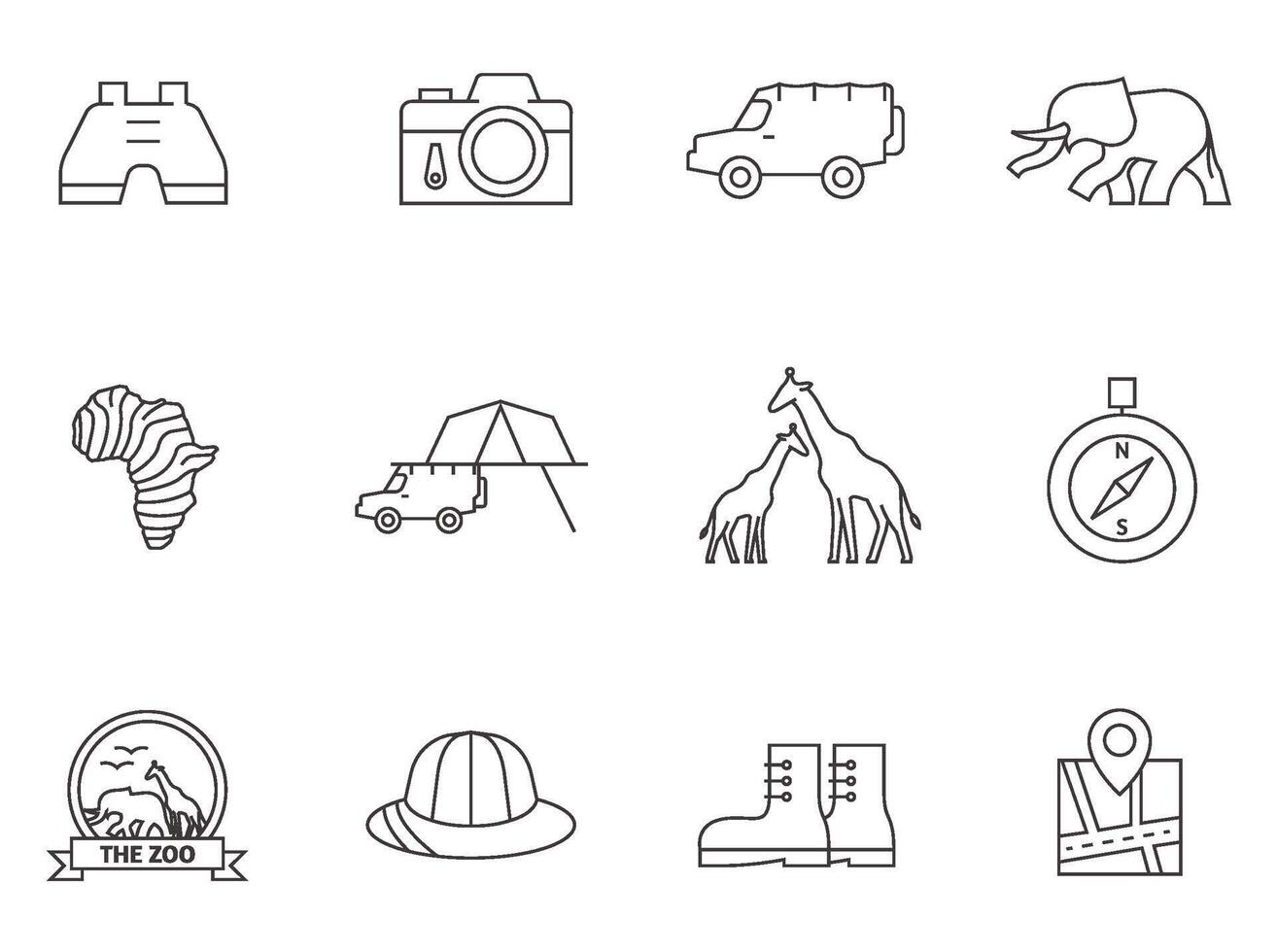 Safari icons in thin outlines illustration vector