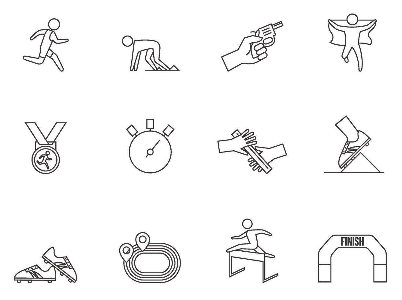 Run competition icon series in thin outlines. vector