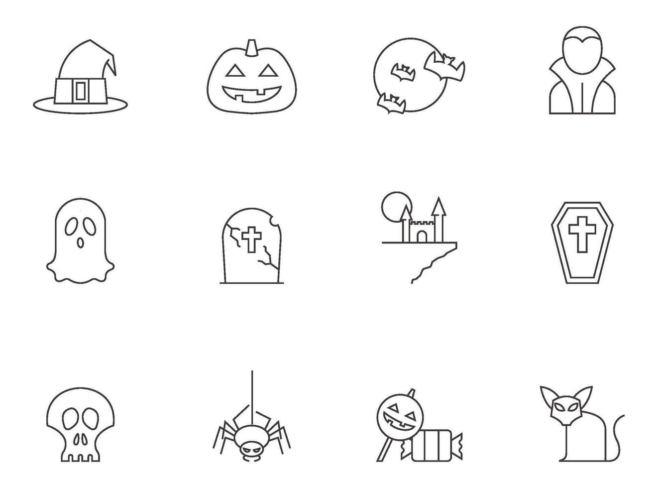 Halloween icon series in thin outlines illustration vector