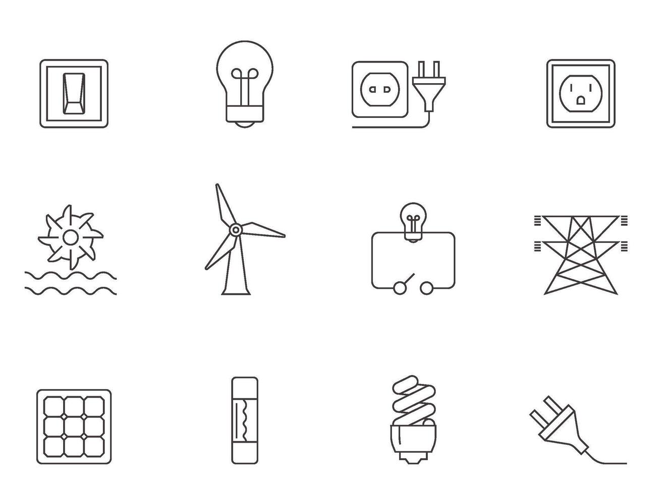 Electricity icons in thin outlines illustration vector