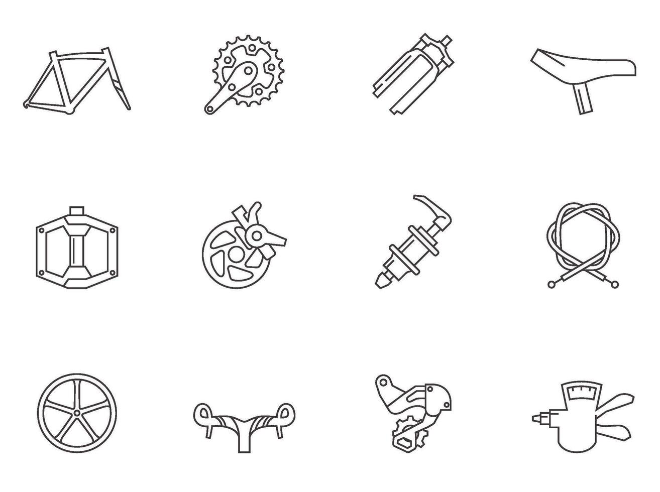 Bicycle part icons series in thin outlines illustration vector
