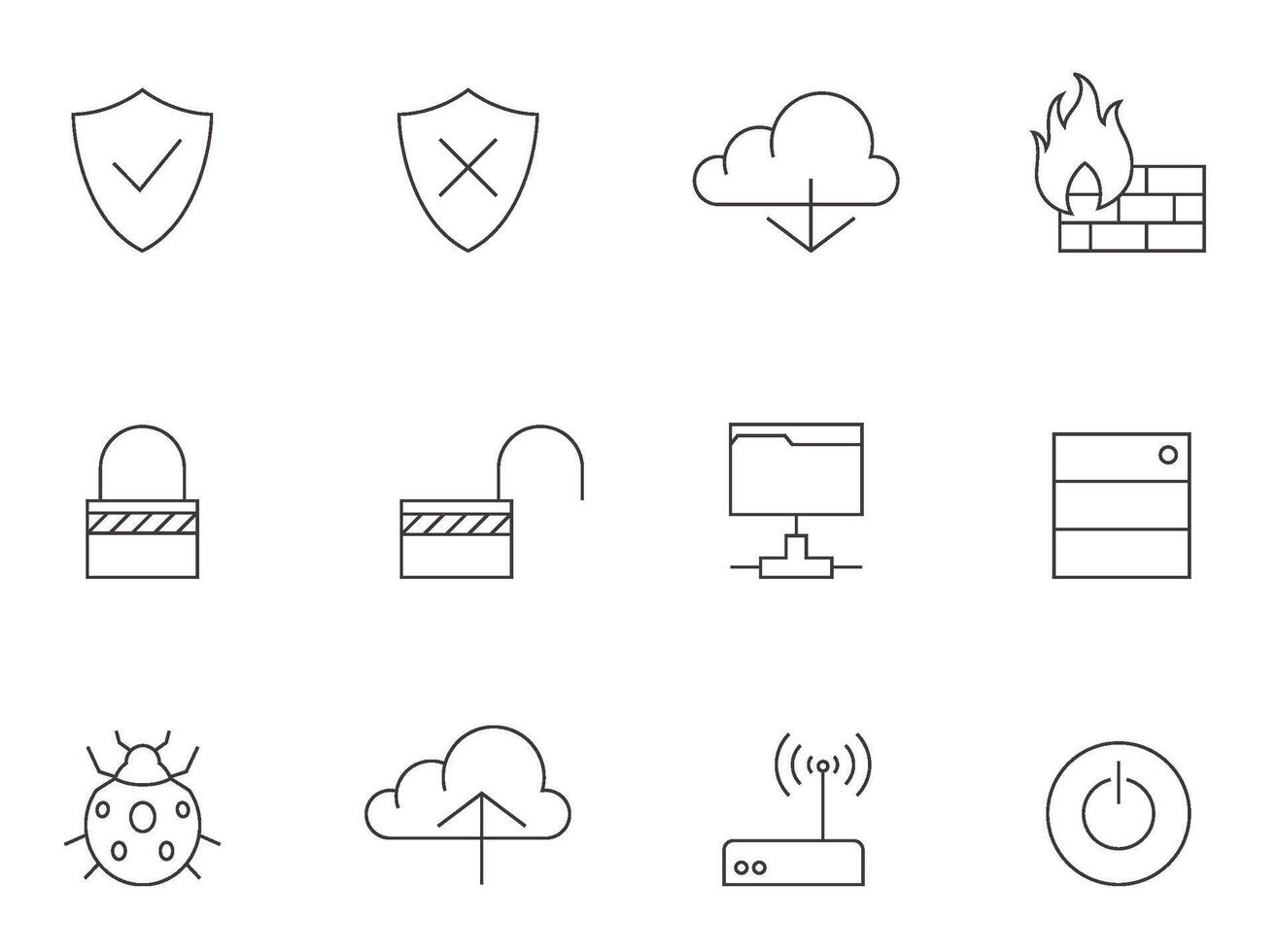 Computer network icon series in thin outlines illustration vector