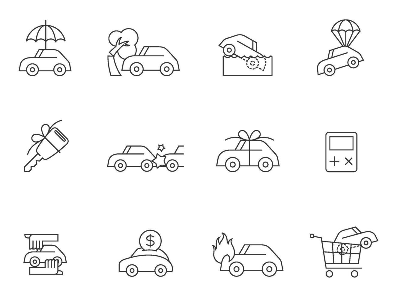 Car insurance icons in thin outlines. Simple strokes illustration. vector