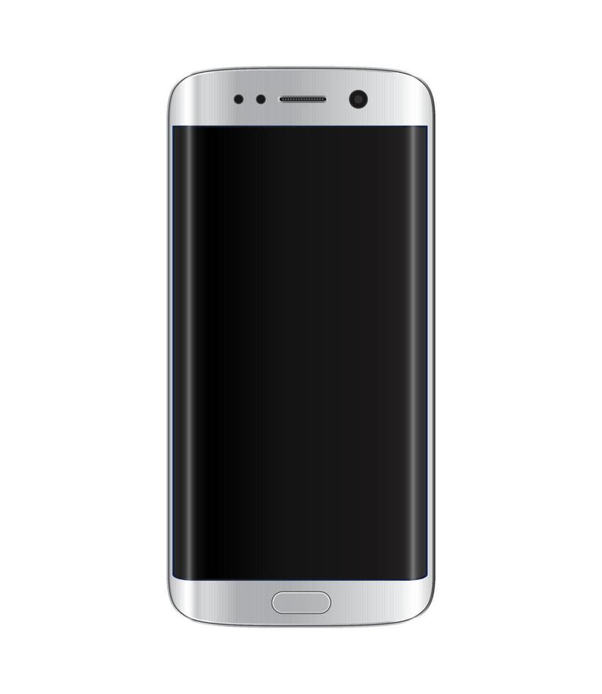 Smart phone with edge display design. Silver color with blank black display. vector