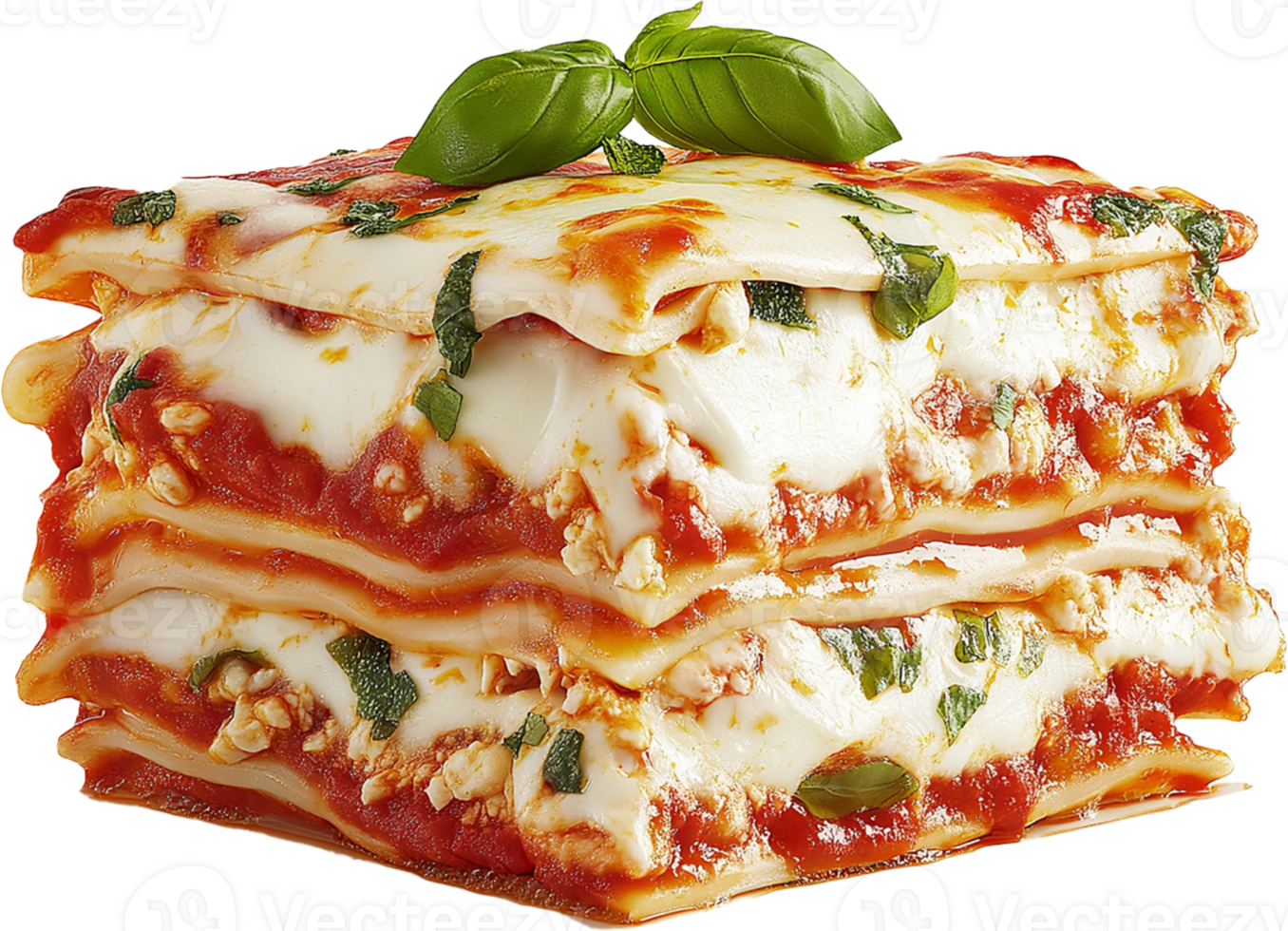 Close-up of Lasagna Serving Isolated on White png