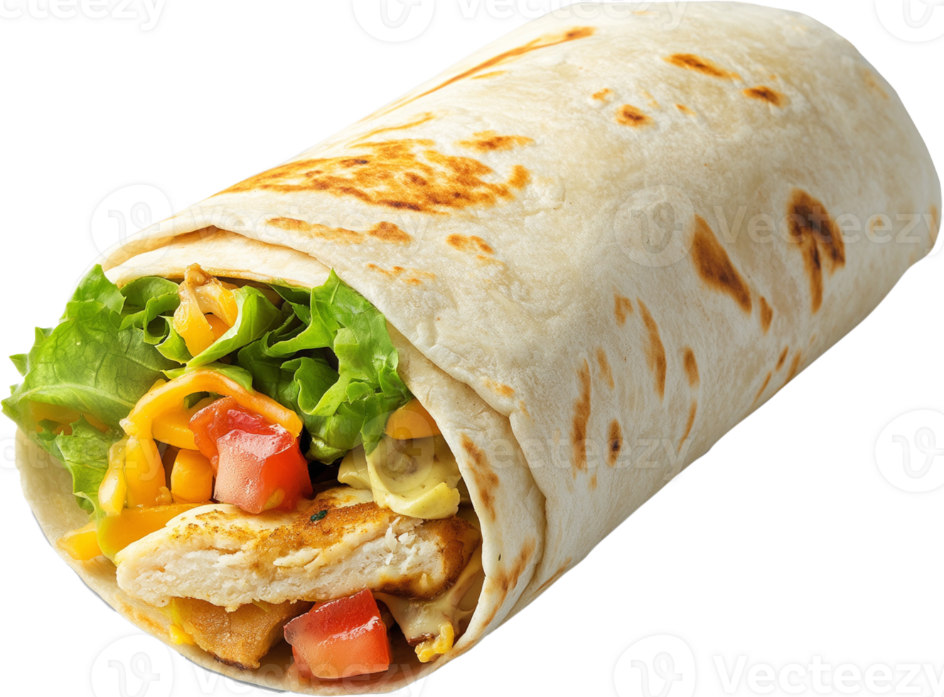 Delicious Burrito Wrapped in Tortilla on White Background png