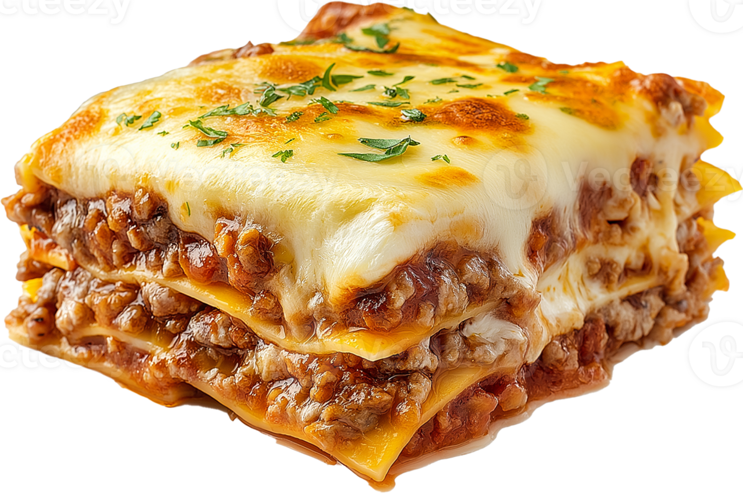 Homemade Lasagna Served on Plate with Garlic Bread png