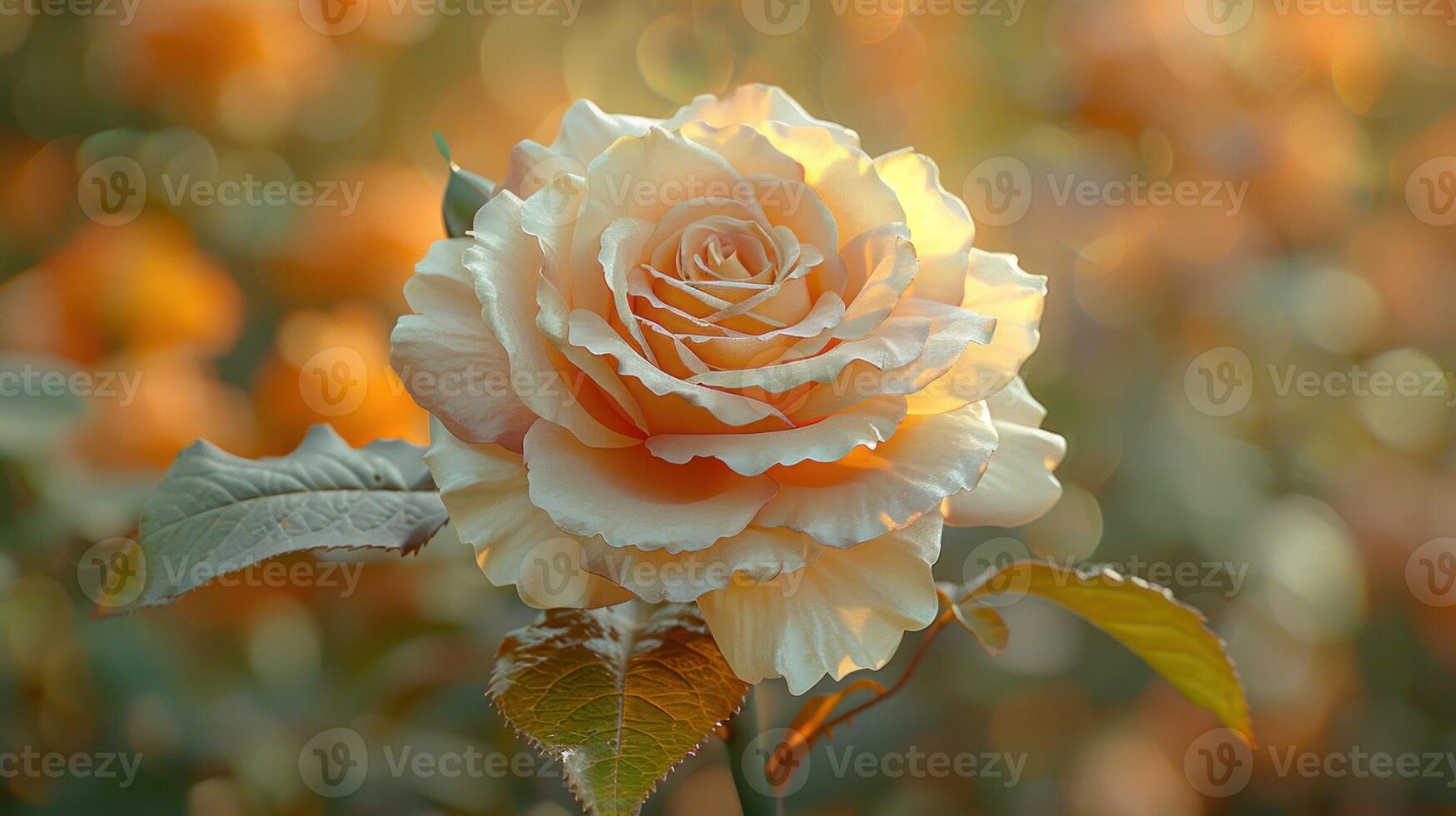 A single blush rose blooms in the warm afternoon sun photo