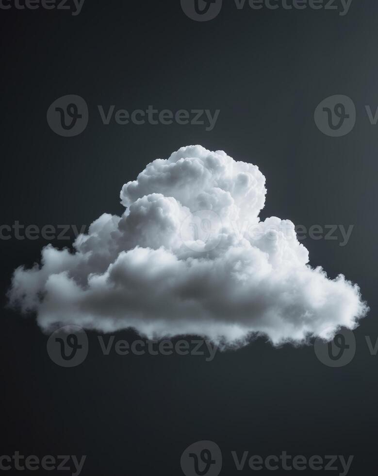 Single white cloud floating on a dark black backgroundSingle white cloud floating on a dark black background. photo