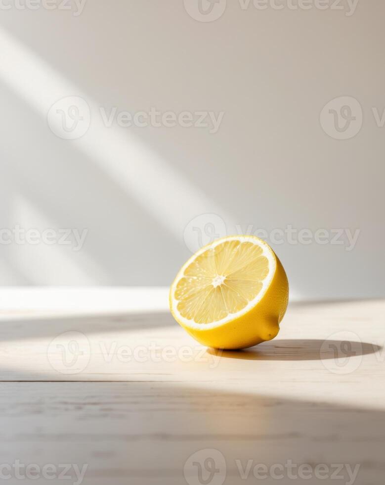 there is a lemon that is cut in half on a table photo