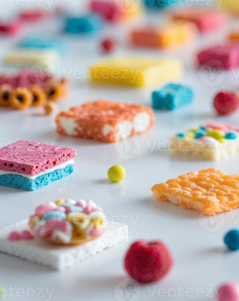 Vibrant Display of Colorful Snacks and TreatsVibrant Display of Colorful Snacks and Treats. photo