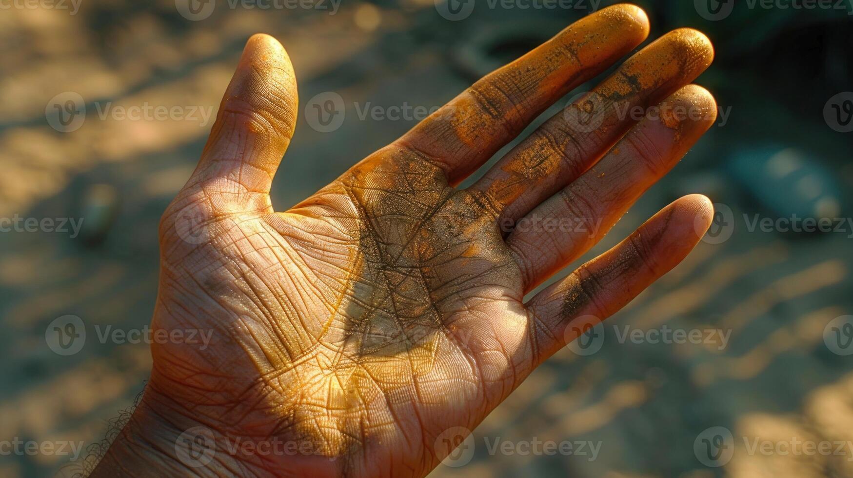 A close-up of a hand with intricate golden markings photo