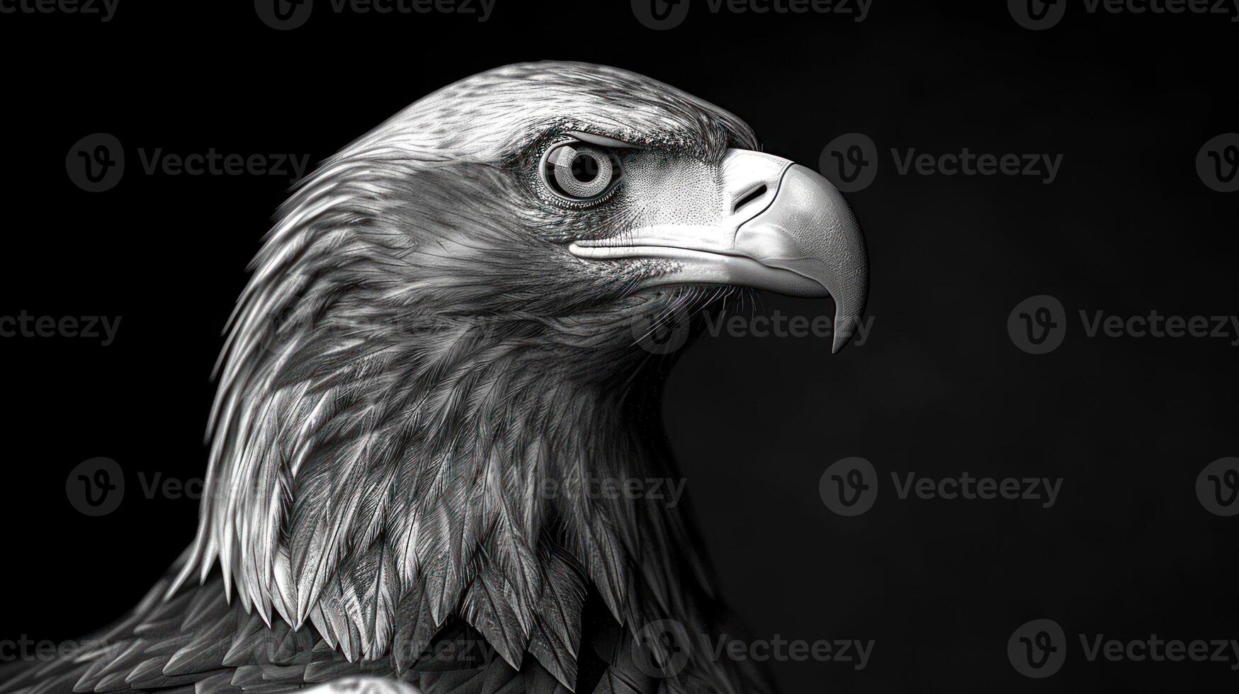 A close-up portrait of a golden eagle in black and white photo