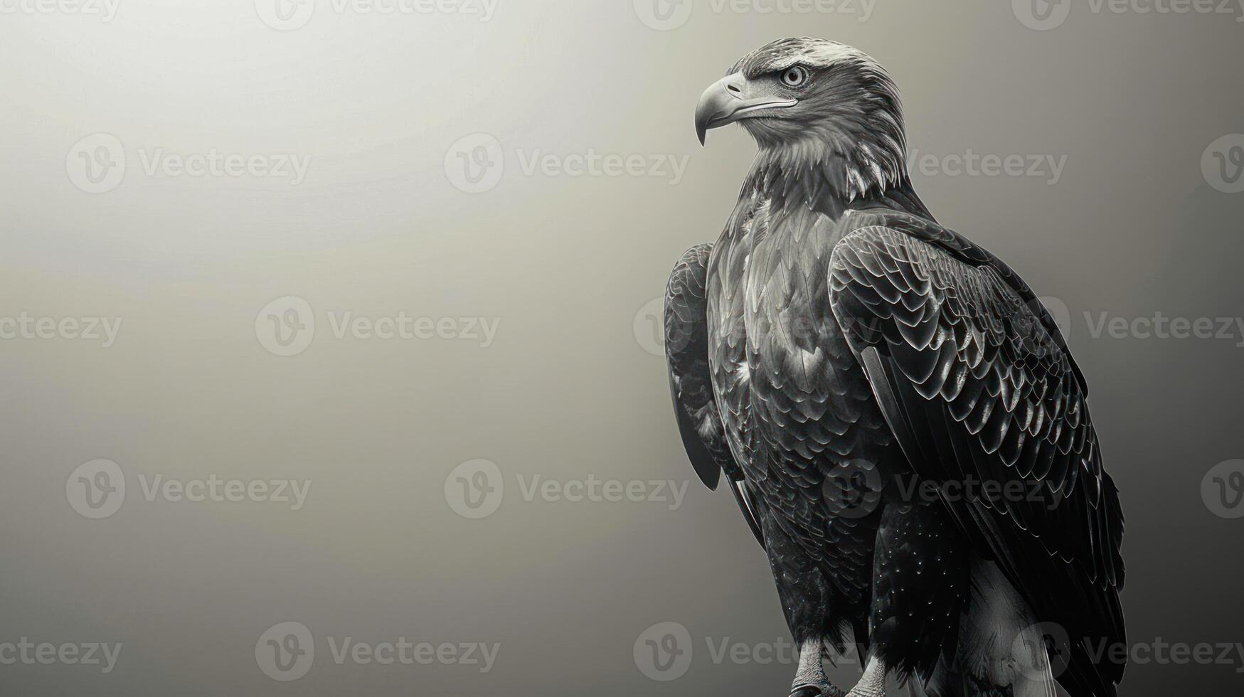 An eagle stands tall in a soft, hazy atmosphere photo